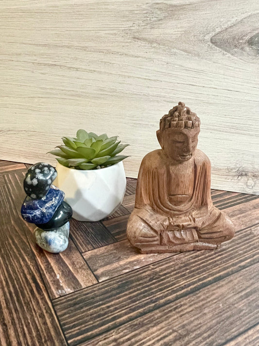Hand Carved Wooden Meditating Buddha