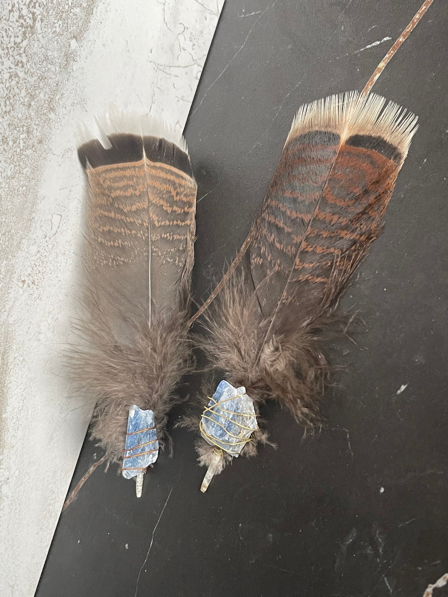 Smudging Tail Feathers Wire Wrapped with Crystals