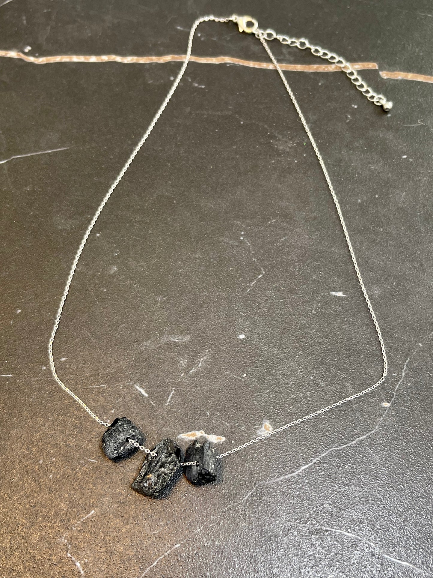 Three Stone Black Tourmaline Necklace