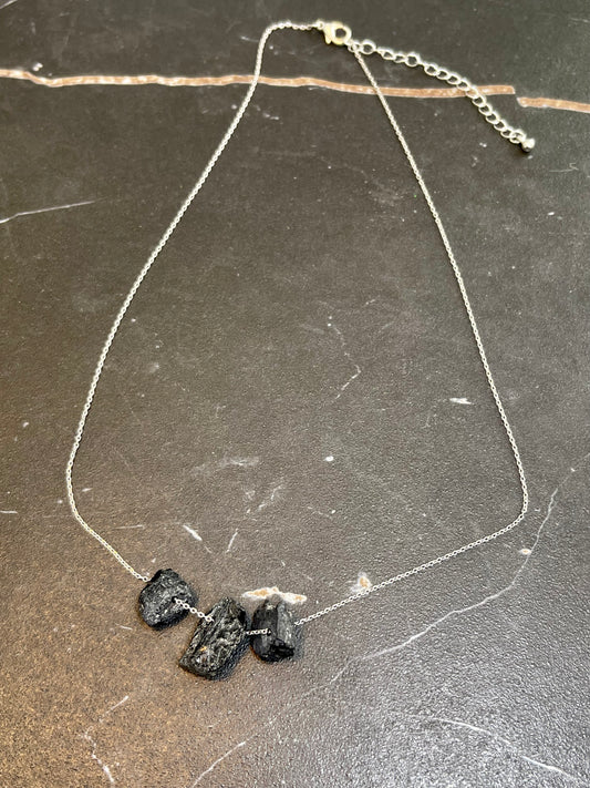 Three Stone Black Tourmaline Necklace