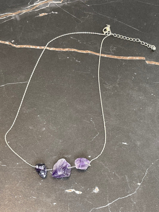 Three Stone Amethyst Necklace